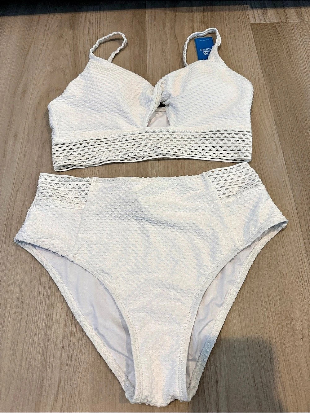 Cupshe White Textured Crochet Trim High Waisted Bikini